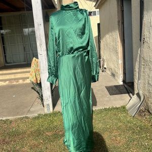 Zara emerald green silk satin maxi dress